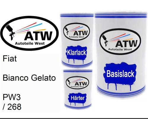 Fiat, Bianco Gelato, PW3 / 268: 500ml Lackdose + 500ml Klarlack + 250ml Härter - Set, von ATW Autoteile West.